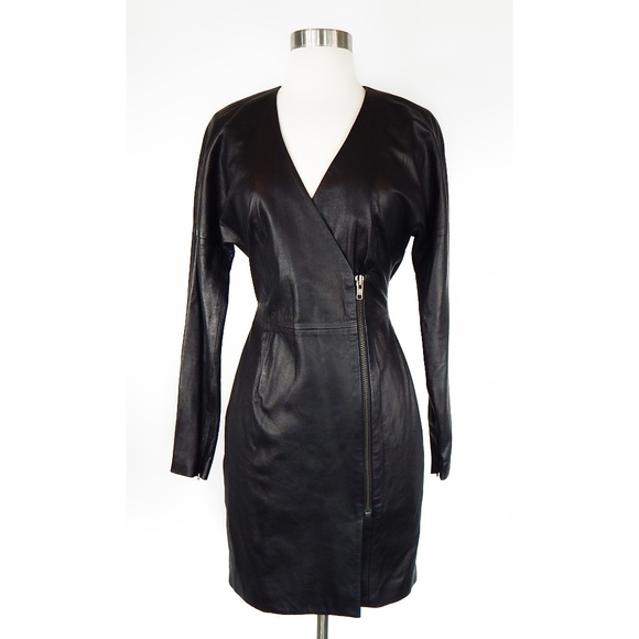 Monika Chiang Dresses & Skirts - Monika Chiang Black 100% Leather Zip Front Dress 2